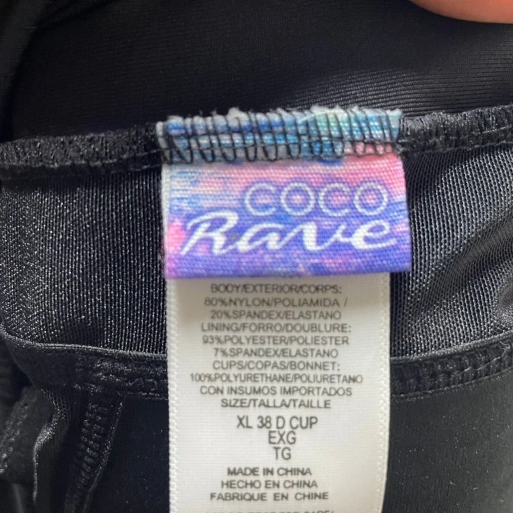 NWT‎ Coco Rave Fringe One Piece Swimsuit Women XL 38D Black Halter Tassel Boho